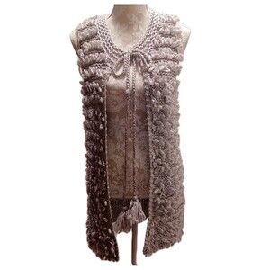 Chaudry KC gray Open Front BOHO Knit Long Vest Women's Size Medium